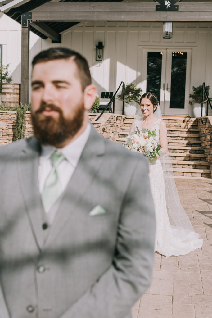 bride and groom Alabama wedding first look