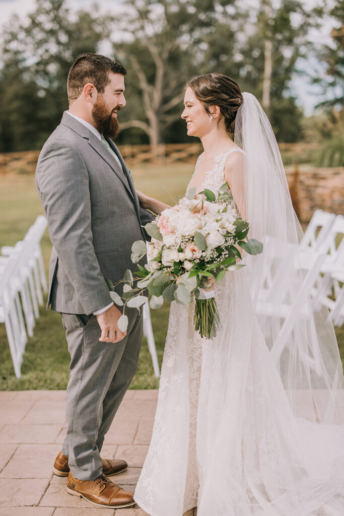 bride and groom Alabama wedding first look