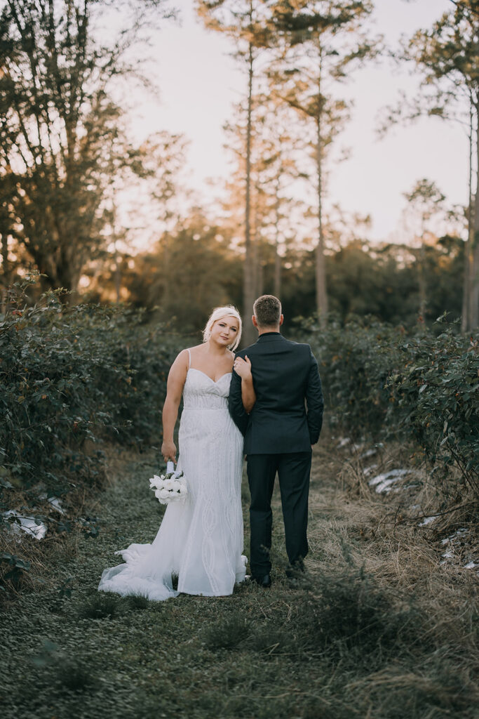 golden hour wedding couple moments during their farm wedding at Woodberry in Havana, FL