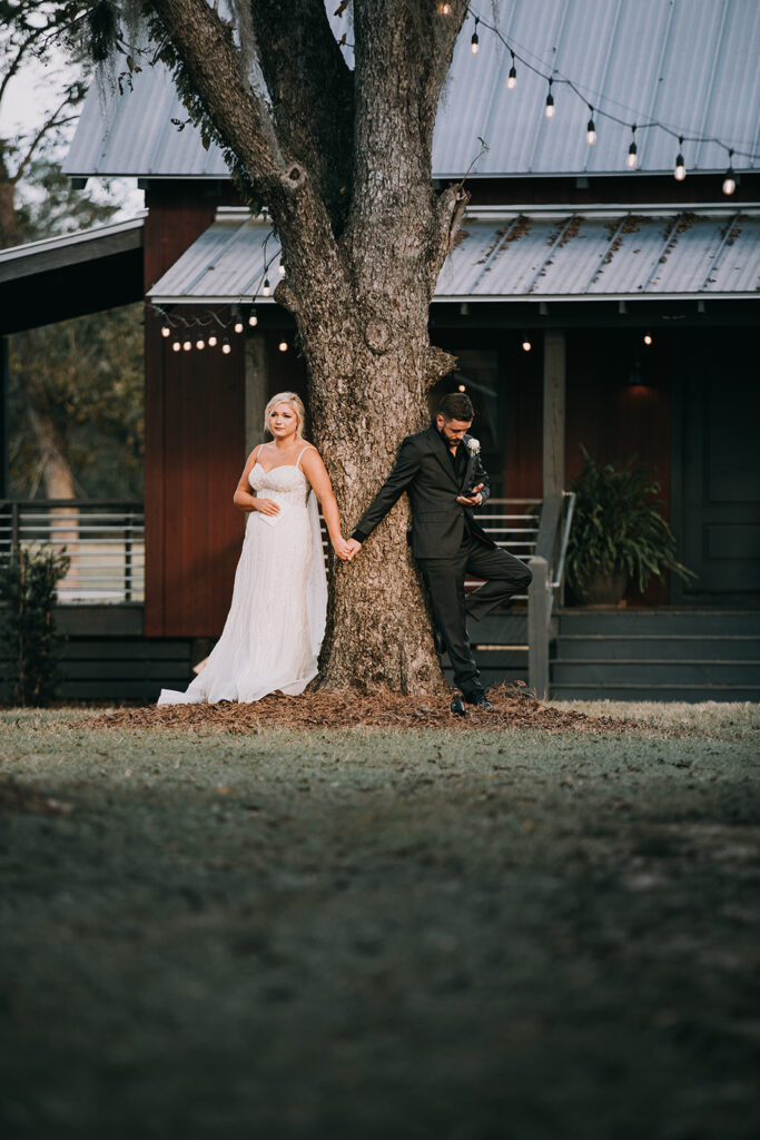 bride and groom first touch and private vow exchange