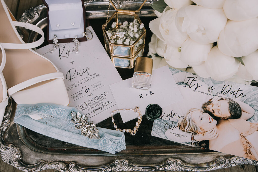 elegant wedding detail flatlay