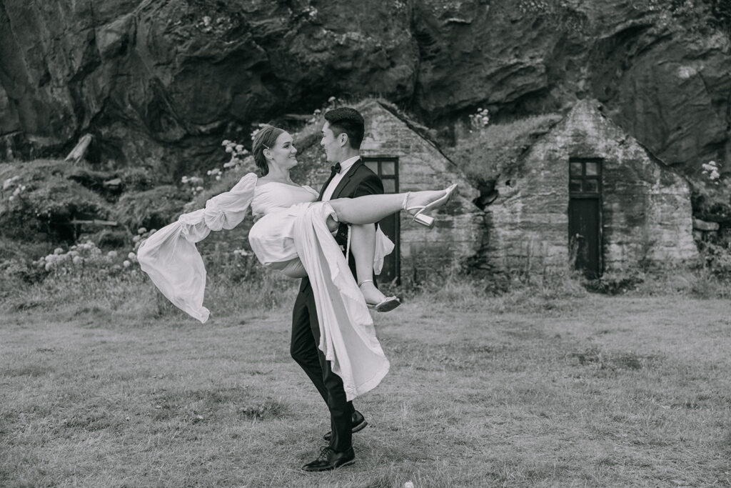 playful bride and groom during their Iceland vow renewal