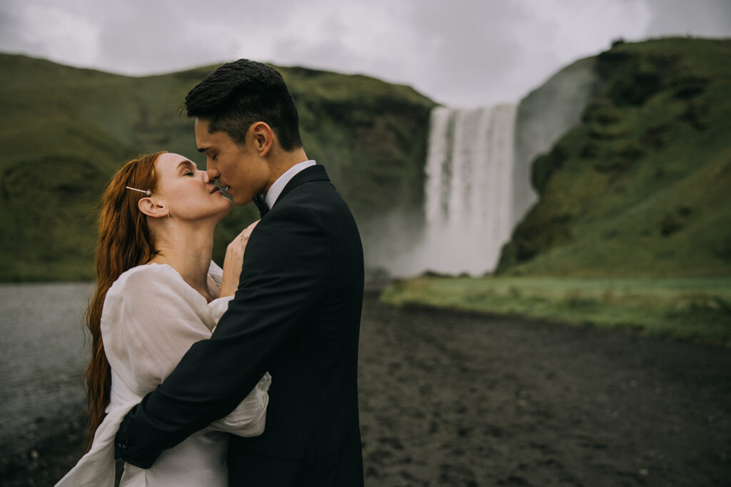 playful bride and groom during their Iceland vow renewal