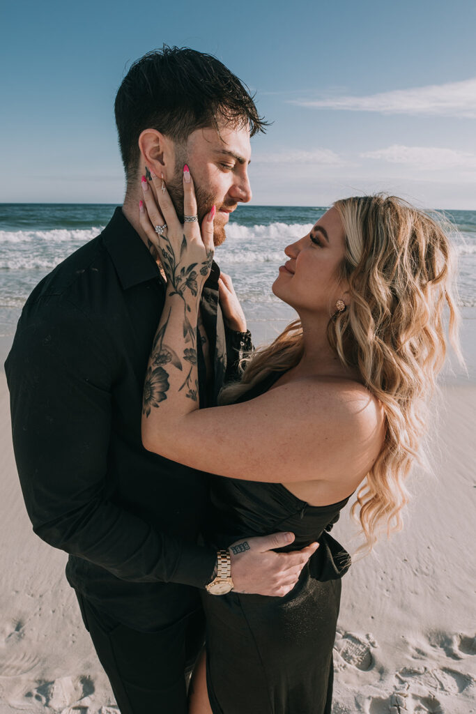 alternative couple in all black attire during their Pensacola beach wedding