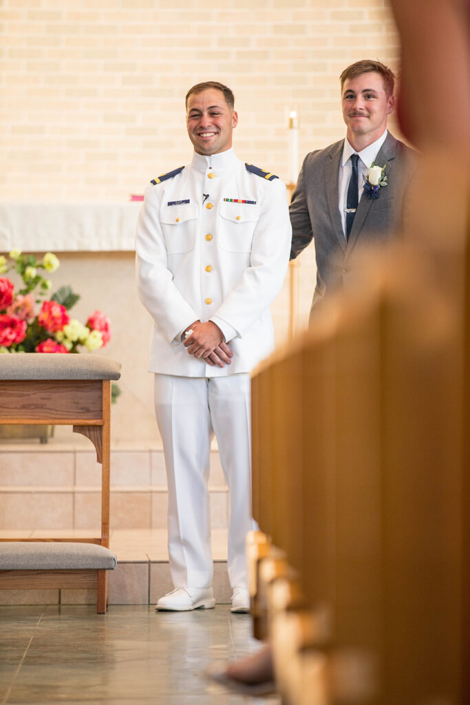 emotional groom reaction to bride walking down the aisle