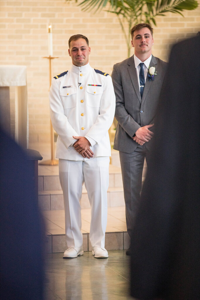 emotional groom reaction to bride walking down the aisle