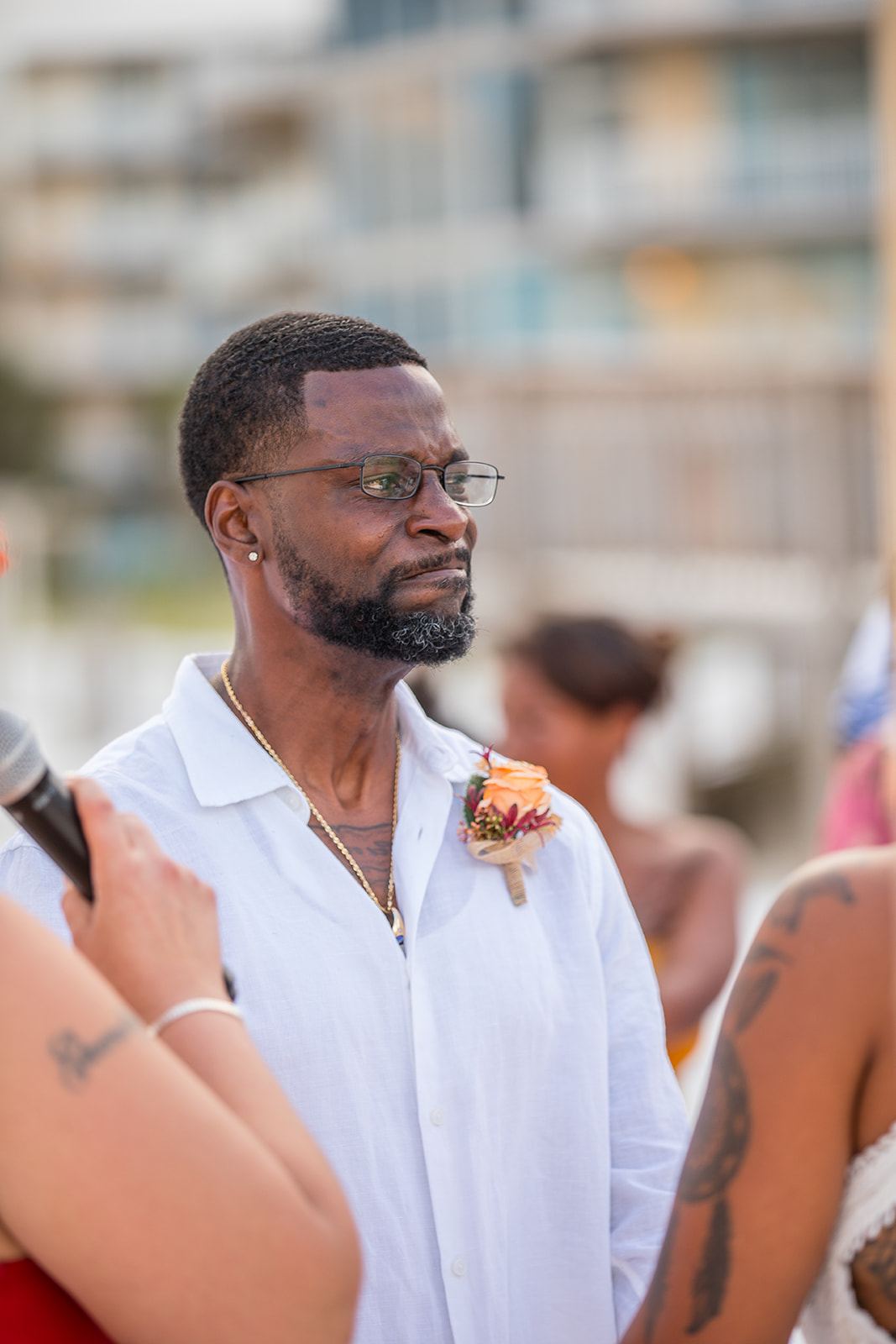 Groom brought to tears seeing his bride at the altar. 